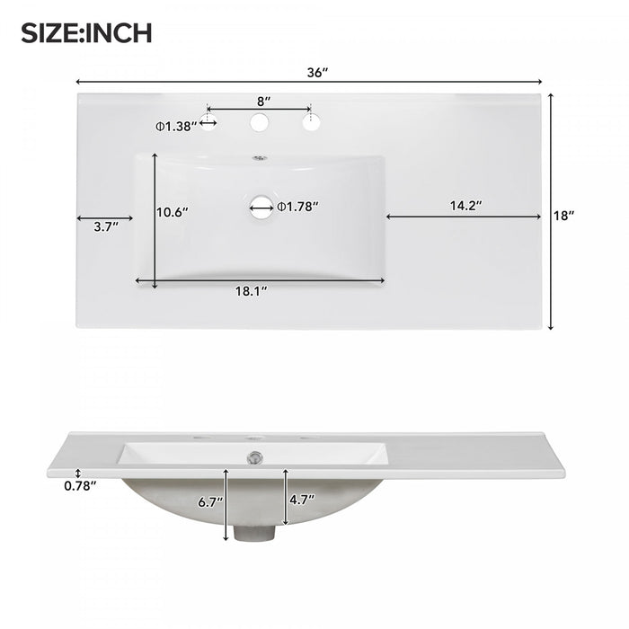 Derek 36 Inch Modern Bathroom Vanity with Ceramic Sink & Multi Storage, Blue