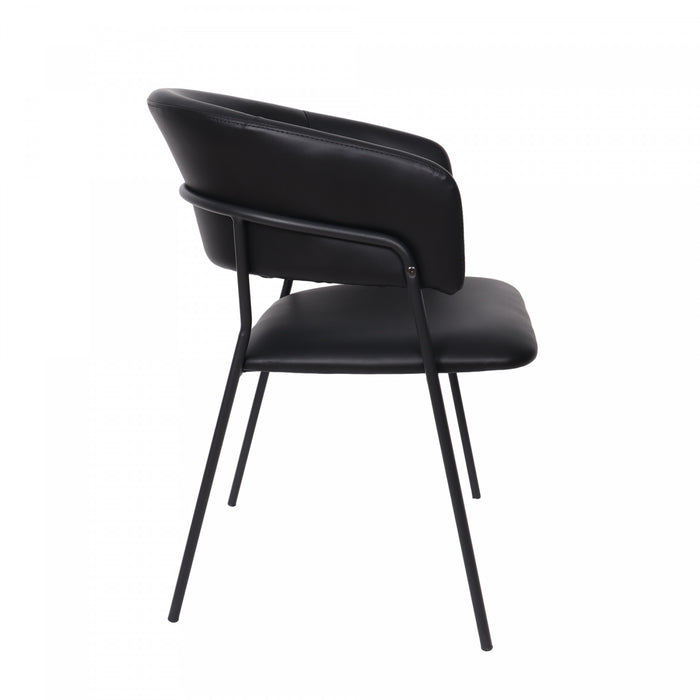 Slate Contemporary Modern Vegan Leather Metal Armchair in Black - Set of 2