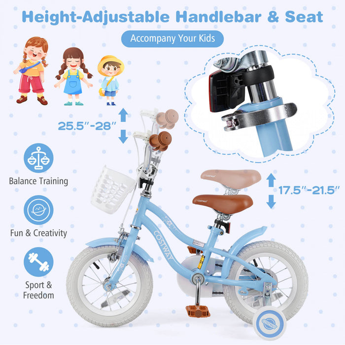 Costway 12\" Kid's Bike For 3-4 Years Old Children Bicycle With Front Handbrake Blue
