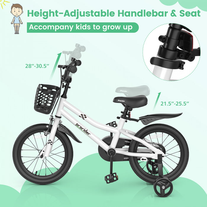 Costway 16\" Kid's Bike With Removable Training Wheels & Basket For 4-7 Years Old White