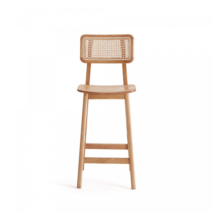 Versailles Industry Chic Cane Back Wood Counter Stool in Natural - Set of 2
