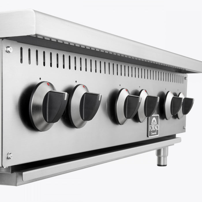 FORNO Commerciale 36 Inch Gas Hotplate with 6 Burners, 156,000 BTU, Stainless Steel - FCMHP0079-36