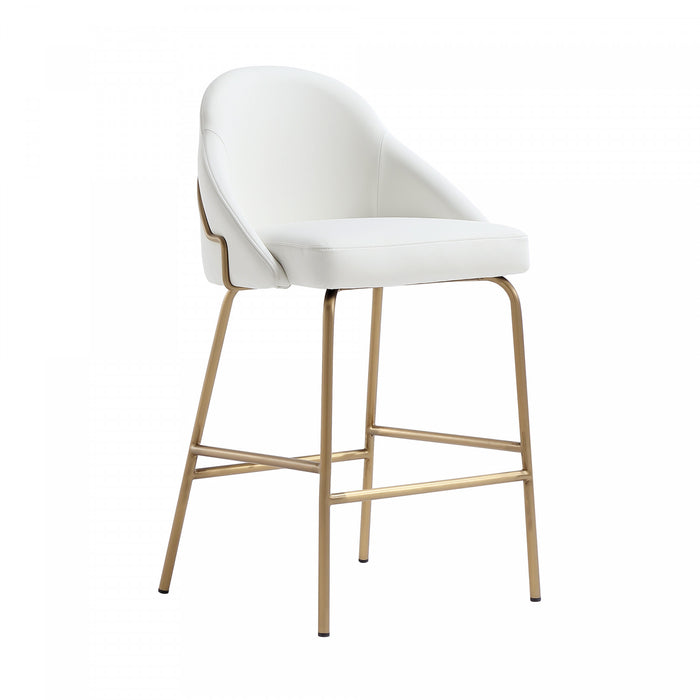 Gracie Modern Metal Upholstered Counter Stool in White and Gold - Set of 2
