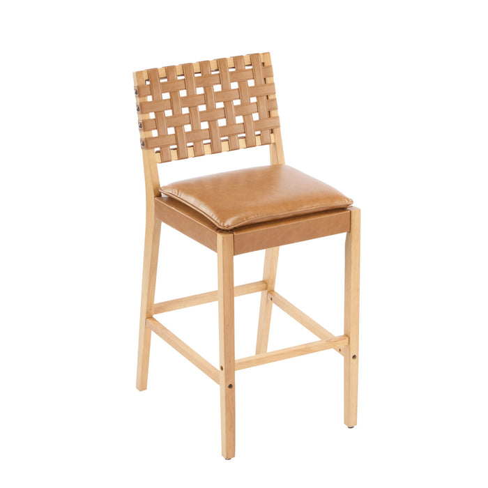 Philip Modern Rubber Wood Bar Stool Set of 4 with Woven Back Support,Natural