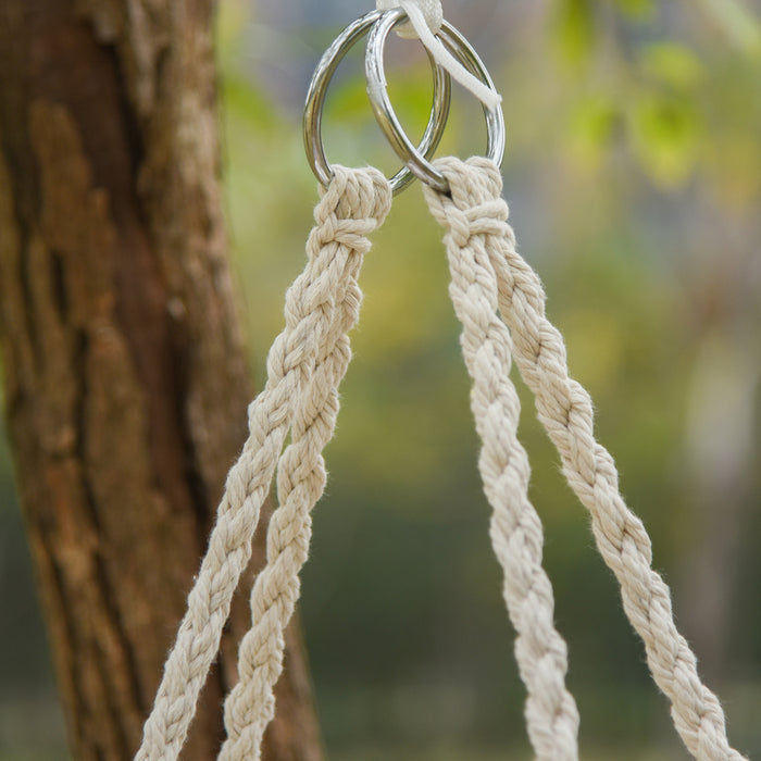 Outsunny Patio Hammock Chair, Hanging Rope Hammock Swing For Indoor & Outdoor Use With Backrest, Cotton-polyester Blend, Fringe Tassels, Cream White