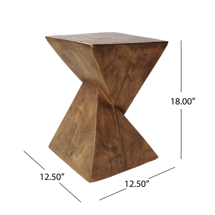 Zane 18\" MGO Geometric Twisted Accent Table, Unique Wood Grain Indoor Side Table, Natural