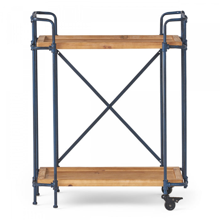 Daniel Wood And Metal Bar Cart With 2-tier Mobile Serving Storage, Antique Black