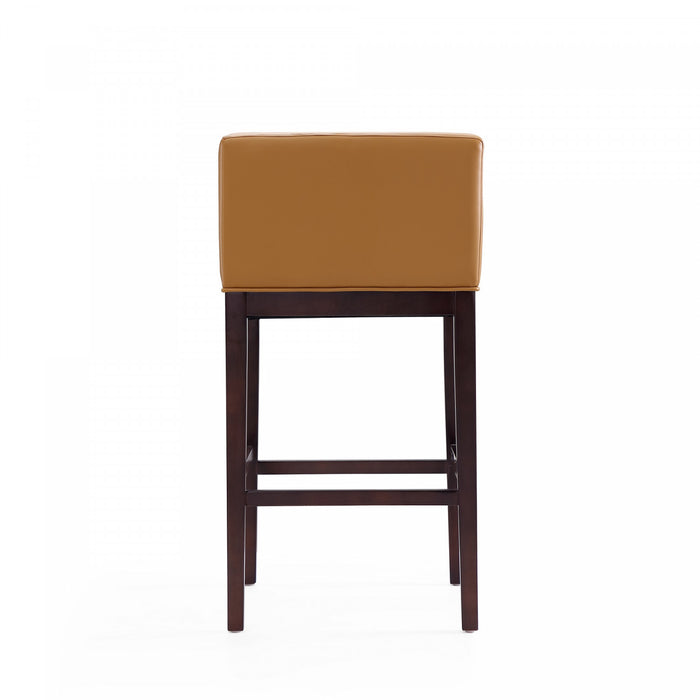 Kingsley Mid-Century Modern Wood Upholstered Barstool in Camel - Set of 3