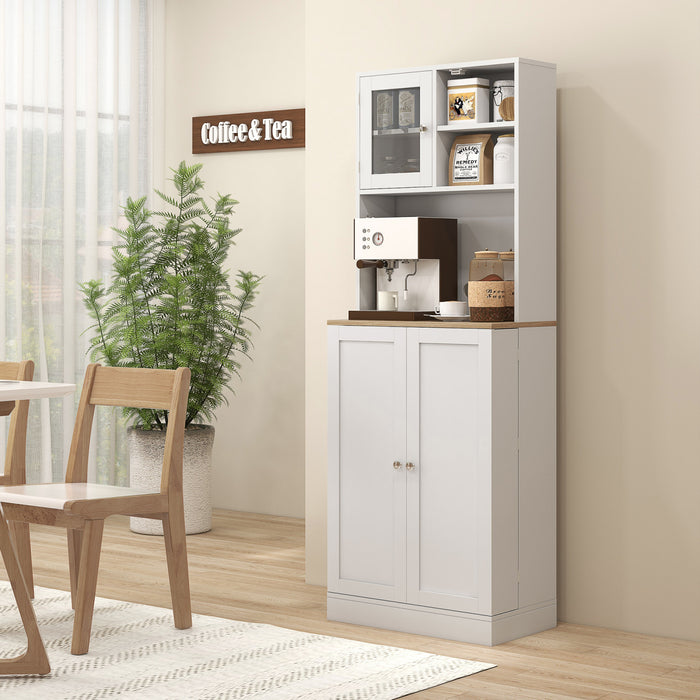 HOMCOM 66.5\" Kitchen Pantry Freestanding Storage Cabinet with Hutch White