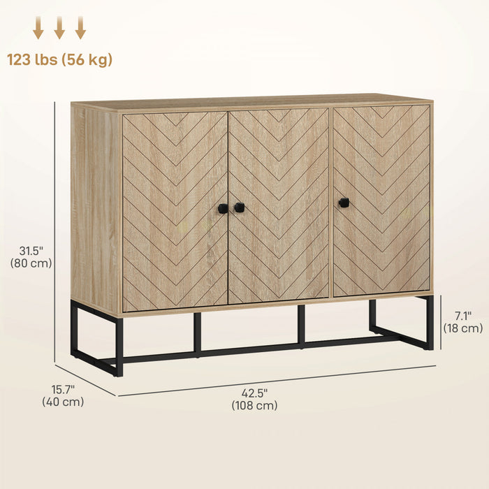 HOMCOM Modern Sideboard, Buffet Cabinet with Adjustable Shelves, Oak