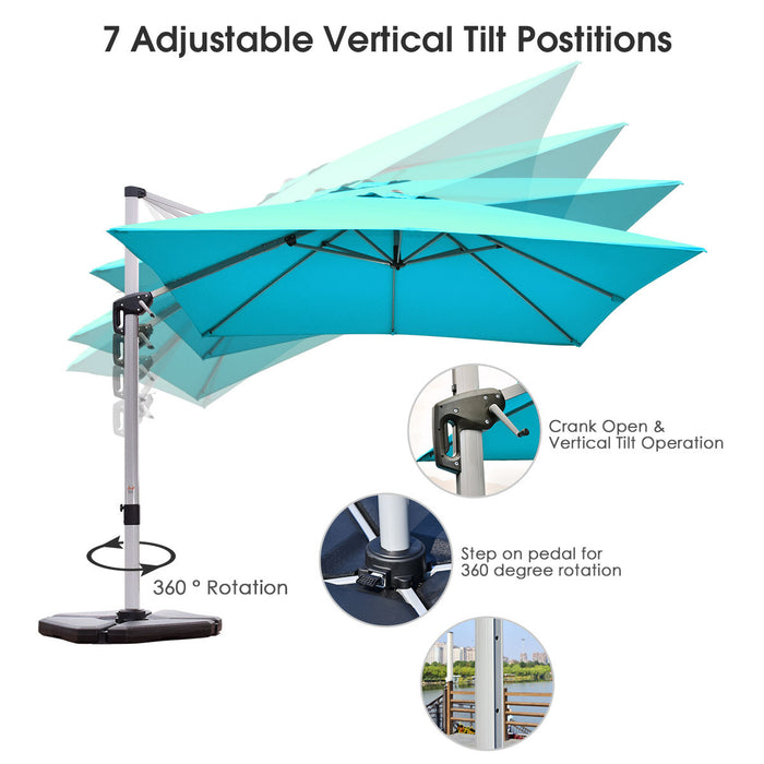 Costway 10Ft Square Patio Offset Cantilever Umbrella 360 Degree Tilt Aluminum Blue
