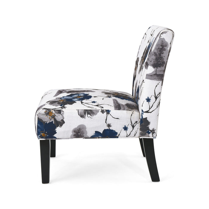 Oliver Linen-look Fabric Accent Chair With Rubberwood Legs- Blue, Multicolour