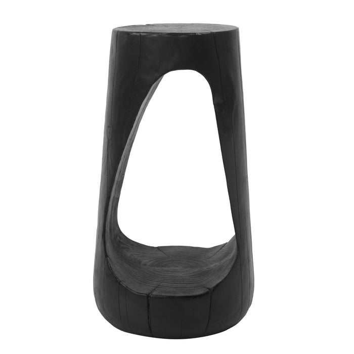 Brio 26.57\" Rustic Tree-Stump MGO Accent Table, Unique Wood Grain Indoor Side Table, Black