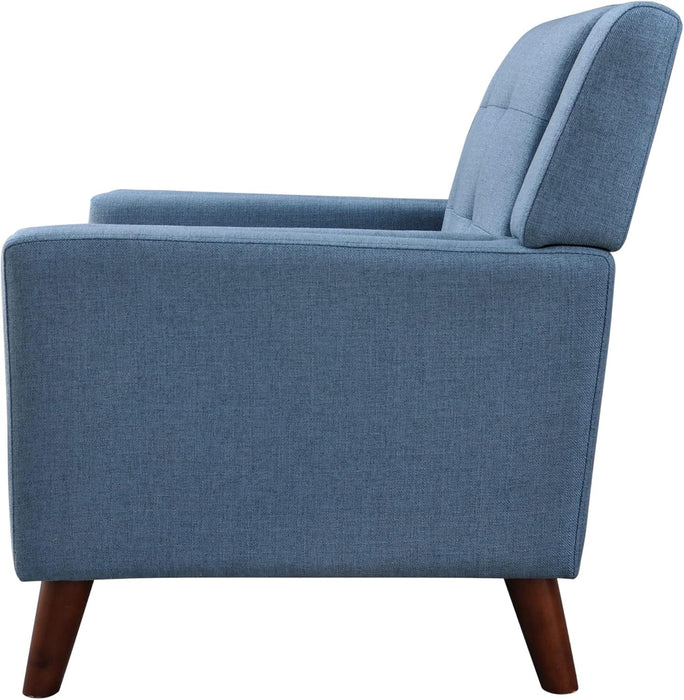 Midway Mid-Century Modern Armchair with Tufted Waffle Stitch, Blue, Walnut