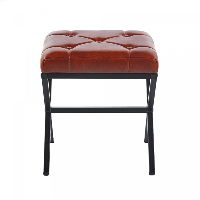 Liam Accent Stool with Tufted Cushion and Metal Legs,Brown Accent Chair