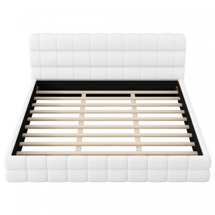 Emma Modern Upholstered Platform Bed with Comfortable Solid Wood,King Size,White King Bed