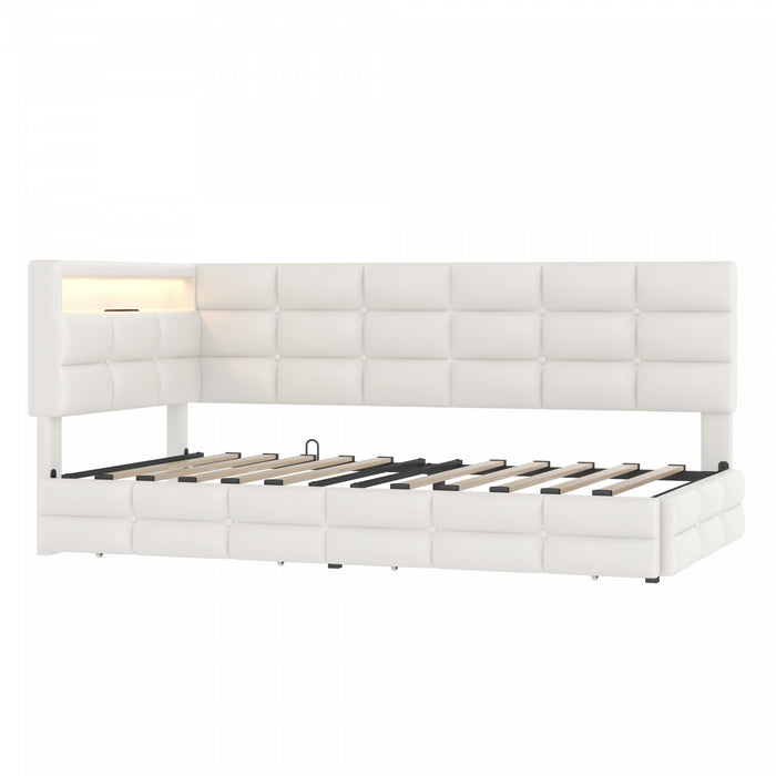 Sophia Upholstered Daybed with LED Lights and Storage Drawers,Twin Size,Beige
