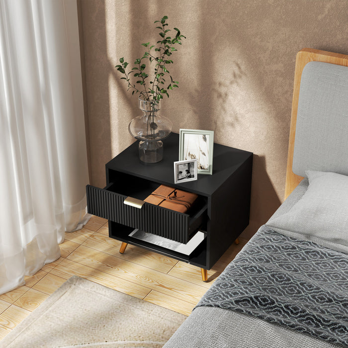 HOMCOM Nightstand with Drawer and Open Compartment for Bedroom, Black