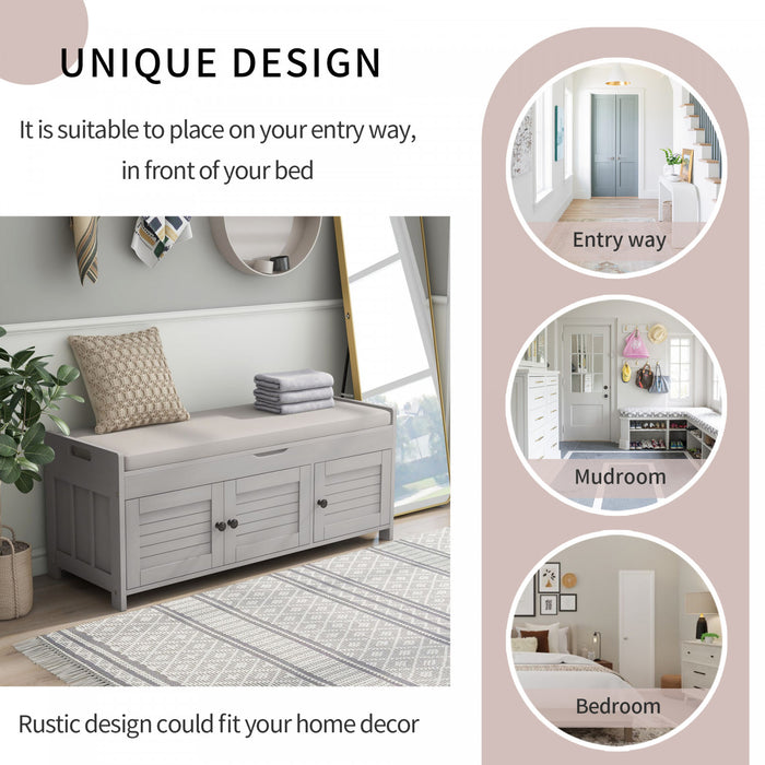 Olivia Pine Wood Storage Bench With 3-door Shoe Cabinet With Hidden Compartment - Grey