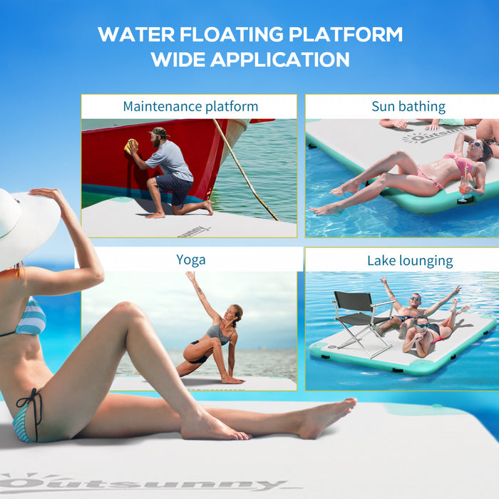 Outsunny 8' x 6' Water Inflatable Floating Dock, Rafting Platform Island, Large Mat with Air Pump & Backpack, for Pool, Beach, Ocean, Blue and Green