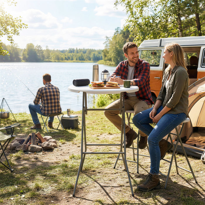 Outsunny 2.6ft Plastic Folding Picnic Table, Camping Table, White