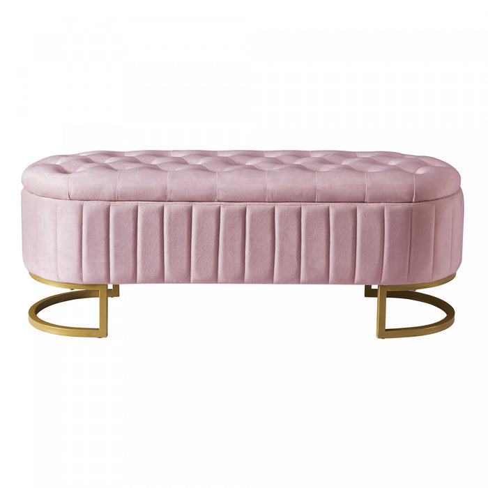 Amelia Elegant Velvet Button-Tufted Storage Bench with Metal Legs,Pink