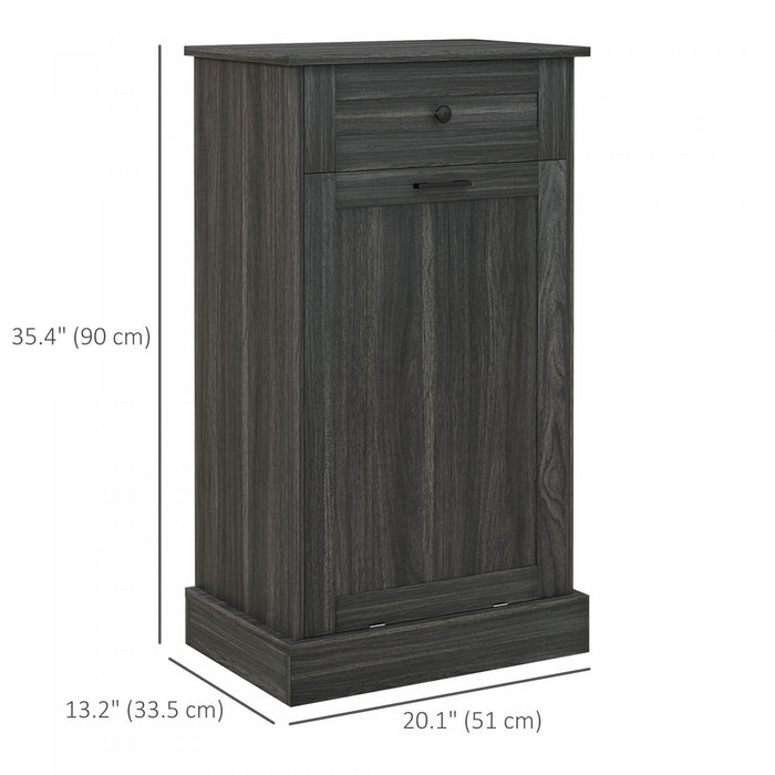 HOMCOM Tilt Out Trash Cabinet, Hidden Garbage Bin Cabinet with Drawer, Grey