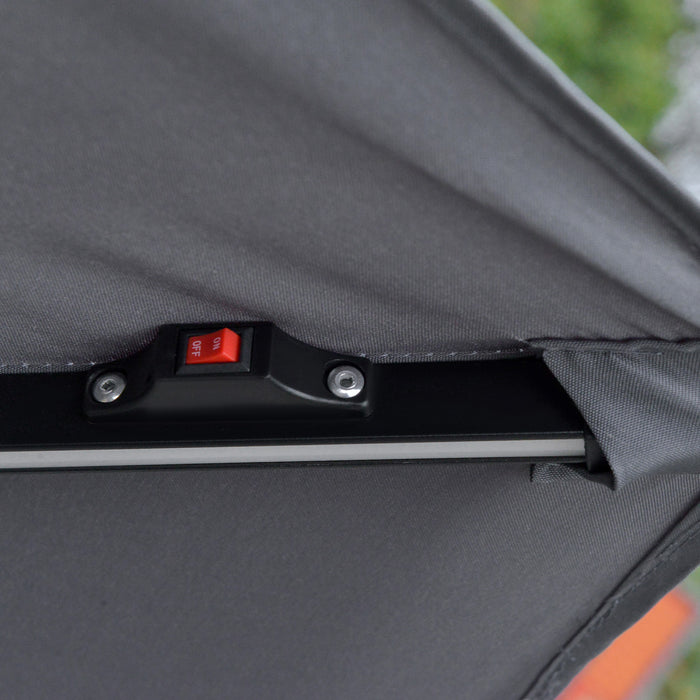Outsunny 10ft Solar Powered Patio Umbrella With Crank And Base, Grey