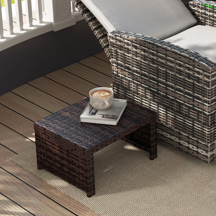 Outsunny Wicker Outdoor Ottoman Footstool with Cushion, Set of 2, Khaki