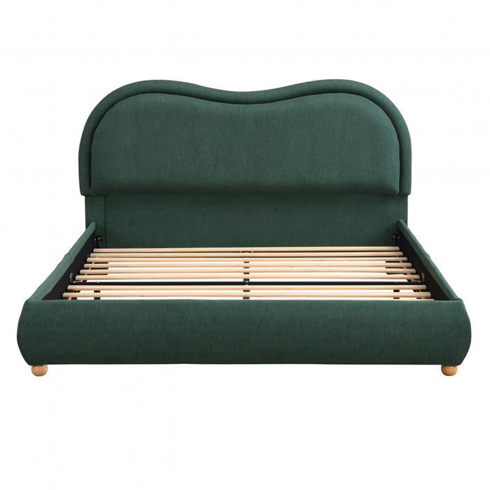 Olivia Upholstered Platform Bed Frame with Curved Headboard,Queen Size,Green Queen Bed