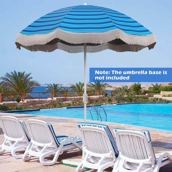 Goplus 6.5 FT Outdoor Fringe Patio Umbrella with Carrying Bag Push Button Tilt for Garden Navy