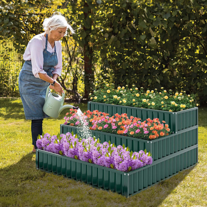 Costway 1 Pcs 3-tier Raised Garden Bed,47\" X 47\" X 24\" Metal Outdoor Elevated Planter Box Green