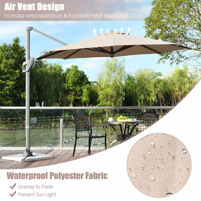 Costway 11ft Patio Offset Umbrella Cantilever Rotation Aluminum Tilt Cross Base Coffee