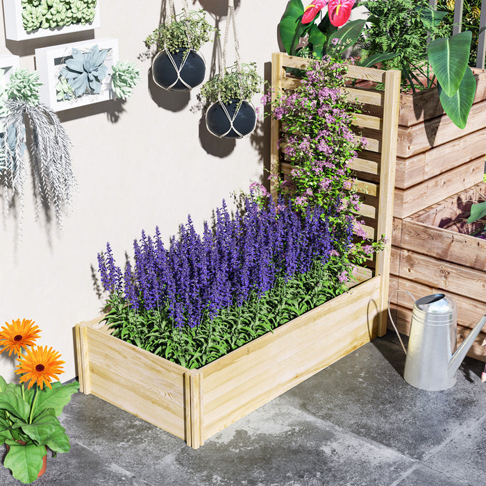 Outsunny 43\" Raised Garden Bed Wooden, Planters Box With Trellis, Natural