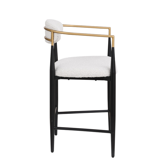 Tammy Counter-height Stool Set Of 2 With Boucle Fabric & Gold Accent - White
