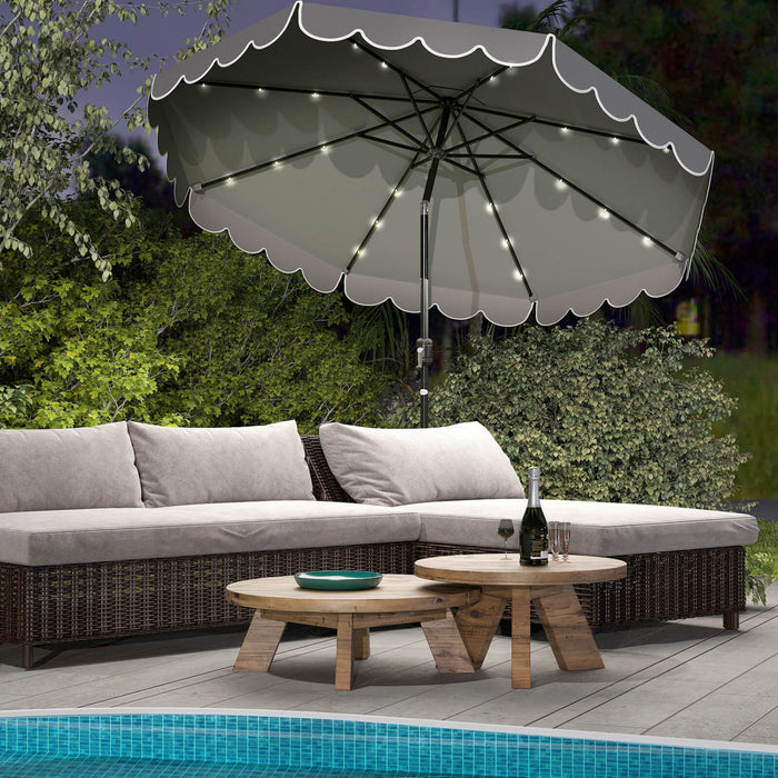 Costway 10 FT Solar Patio Umbrella with 24 LED Lights 8 Ribs & Tilt Adjustment Gray