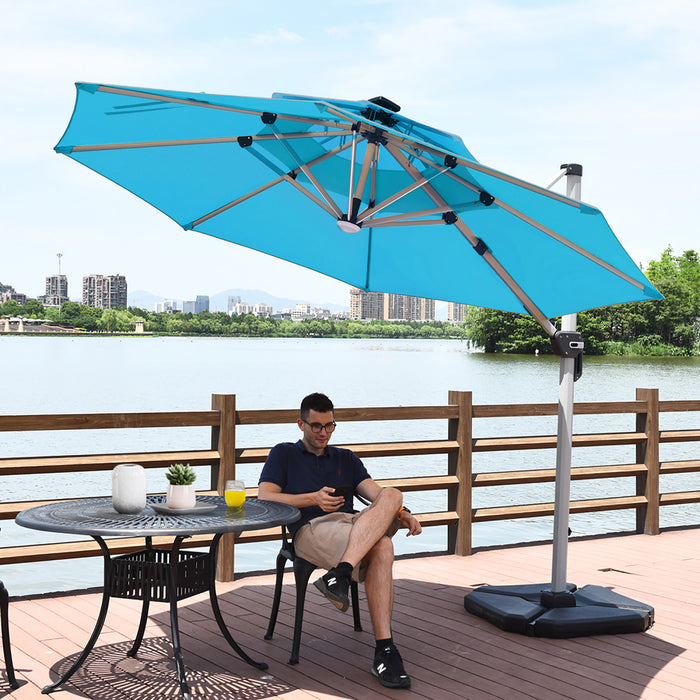 Costway 10ft Solar LED Patio Umbrella 360Degree Rotation Turquoise W/USB