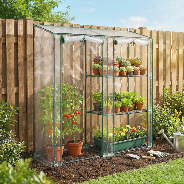 Outsunny Mini Greenhouse, Portable Greenhouse with 3 Shelves, Clear
