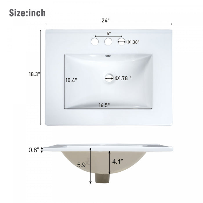 Jasper 24 Inch Modern Wall-Mounted Bathroom Vanity with Drawers, White