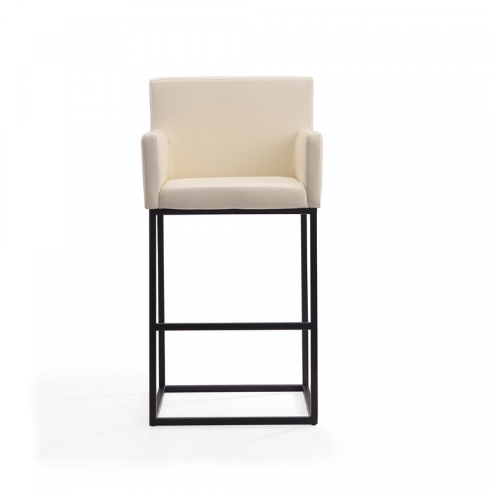 Ambassador Mid-Century Modern Metal Upholstered Barstool in Cream - Set of 3 Bar Stool