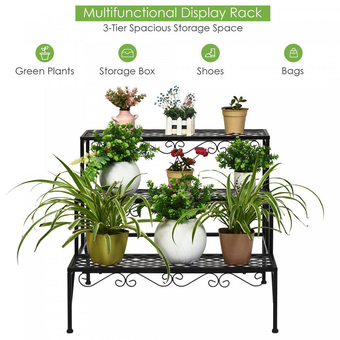 Costway 3 Tiers Metal Plant Stand Ladder Flower Pot Rack Decorative Planter Holder