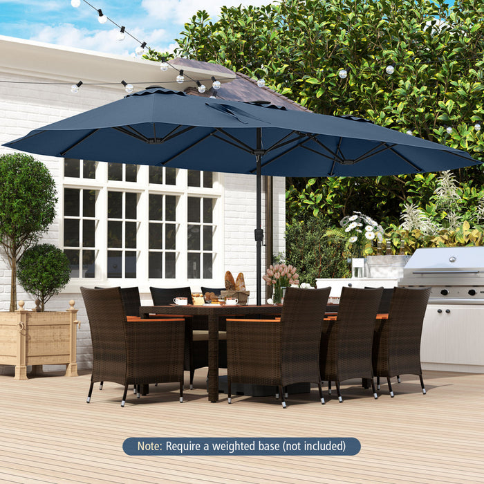 Costway 15.5 FT Extra-Large Patio Umbrella with LED Solar Lights & 12 Heavy-Duty Ribs Navy