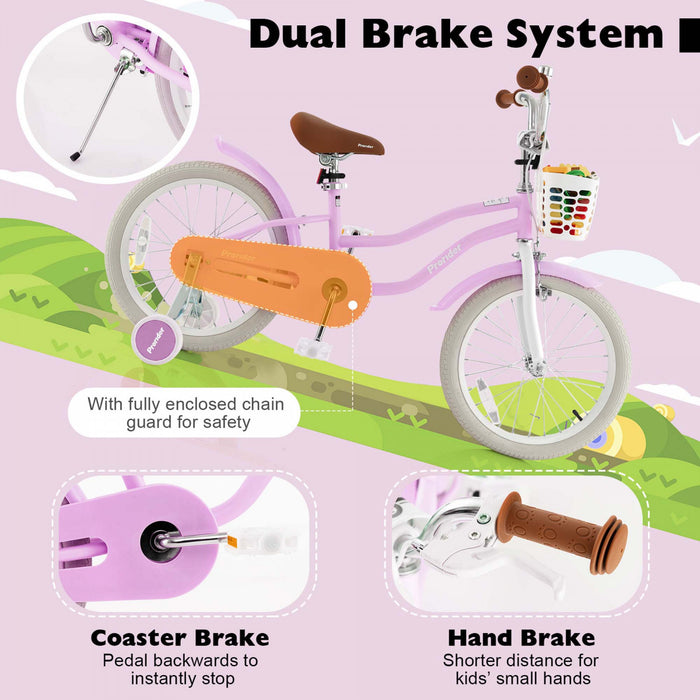 Costway 18\" Kids Bike Toddler Bicycle Withtraining Wheel Kickstand For 4-8 Years Purple