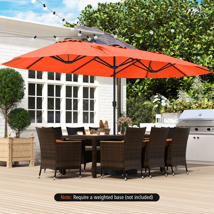 Costway 15.5 FT Extra-Large Patio Umbrella with LED Solar Lights & 12 Heavy-Duty Ribs Orange