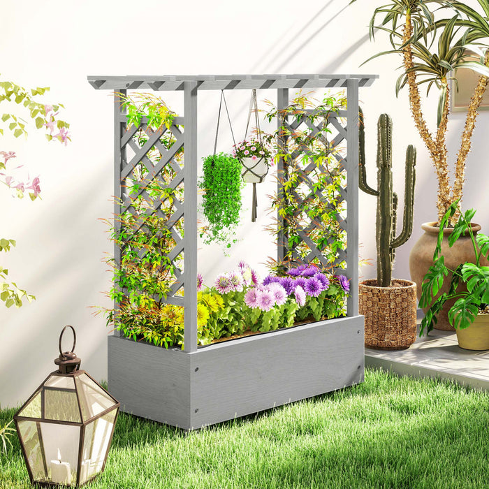 Outsunny Raised Planter With Trellis, Elevated Wood Planter Box With Liner