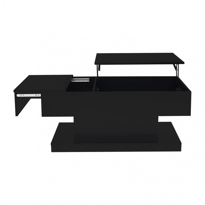 Ethan Lift-Top Coffee Table with LED Lighting and Sliding Extendable Top,Black
