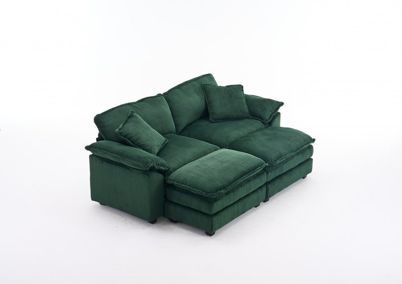Liam 84.6\" Comfortable Cloud Modular Sofa with Corduroy Upholstered,Green