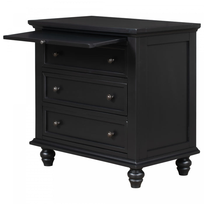 U_Style 27.6 Inch Painted Nightstand with Pull-Out Tray and 3 Drawers, Black