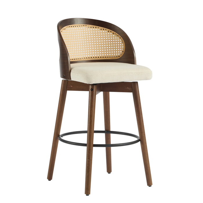 Calvin Indoor Counter Height Swivel Bar Stool Set of 2 with Ergonomic Backrest,Walnut