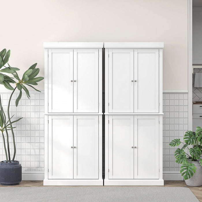 HOMCOM Freestanding 4 Door Kitchen Pantry Cabinet with Shelves White